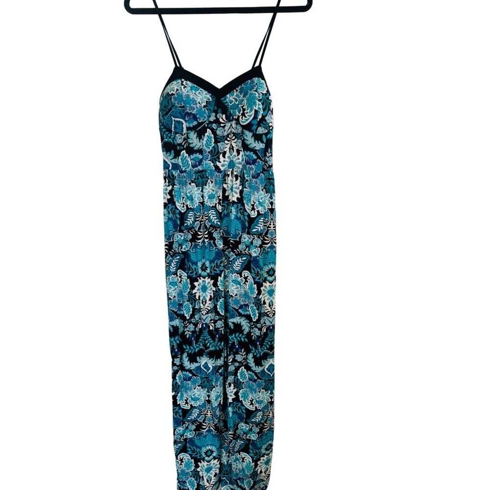 2/$25 NWOT Xhilaration M Floral Low Cut Jumpsuit Blue Black Teal White - Picture 11 of 14